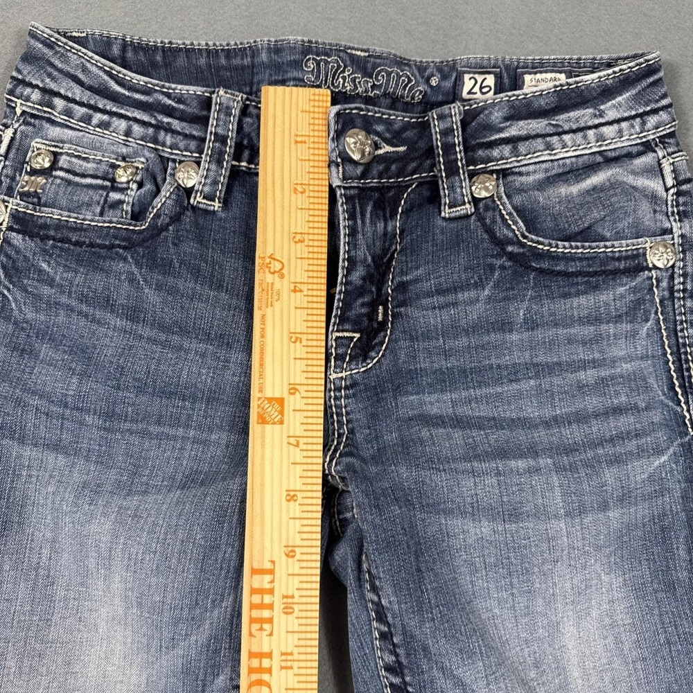 Miss Me straight jEANS wOMEN 26 rHINESTONES embellished  tHICK sTITCH wHISKERING - Picture 9 of 11